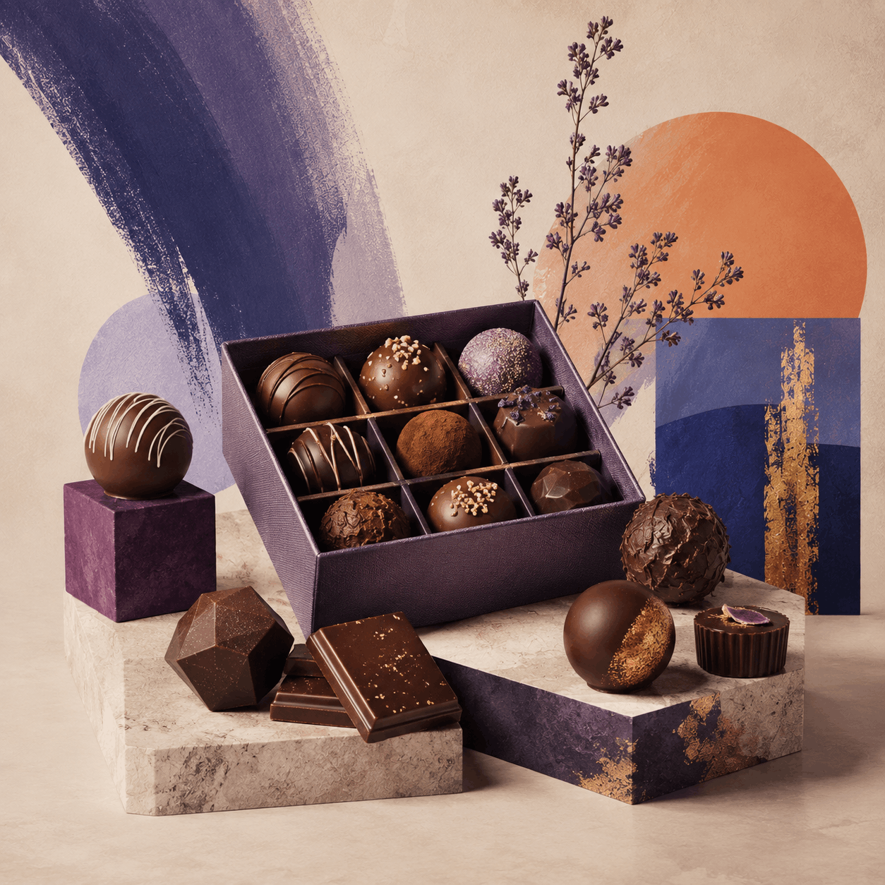 Chocolate boxes, truffles, sweets, biscuits and premium treats